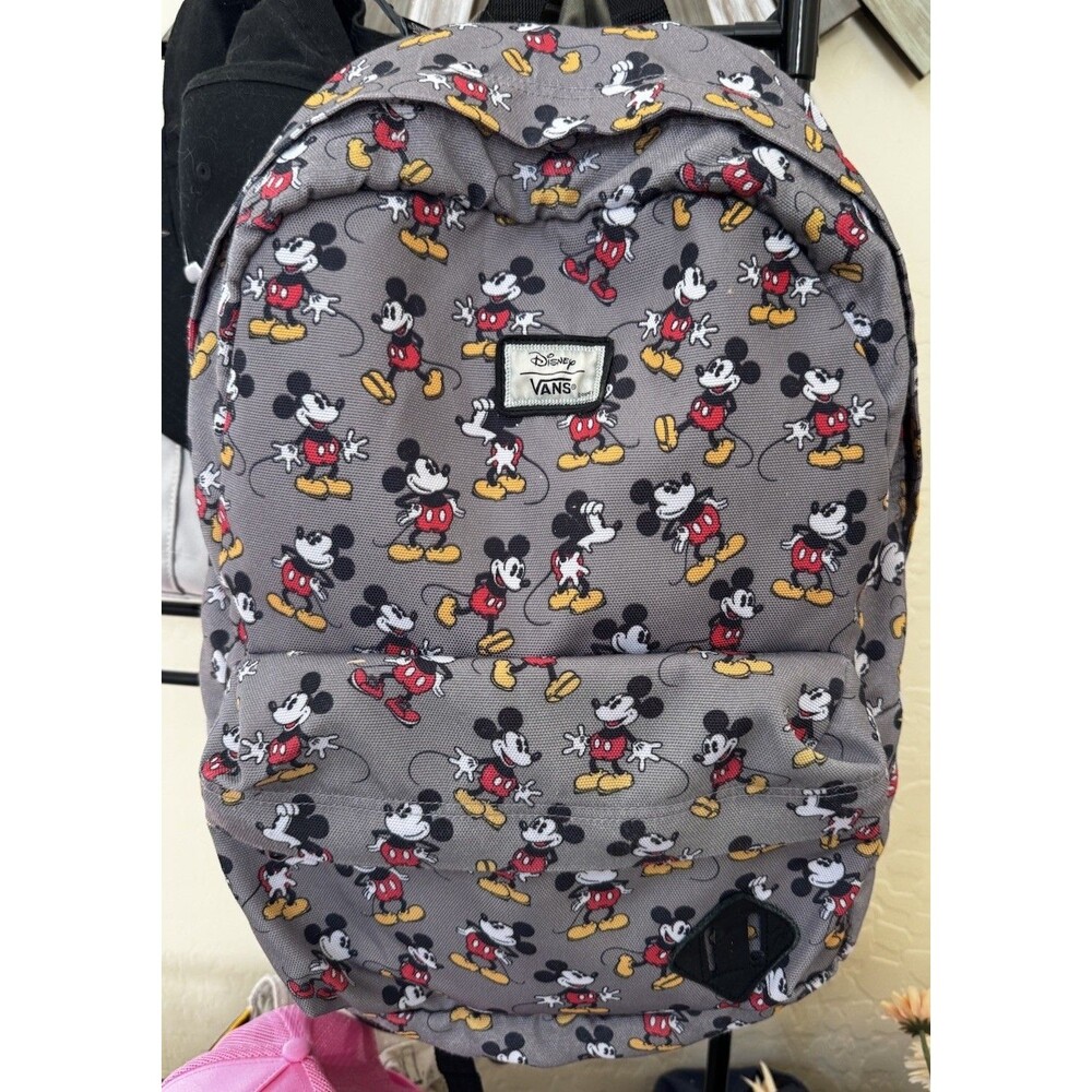 EUC Disney Vans Mickey Mouse Old Skool Backpack AOP Mickeys Grey Background